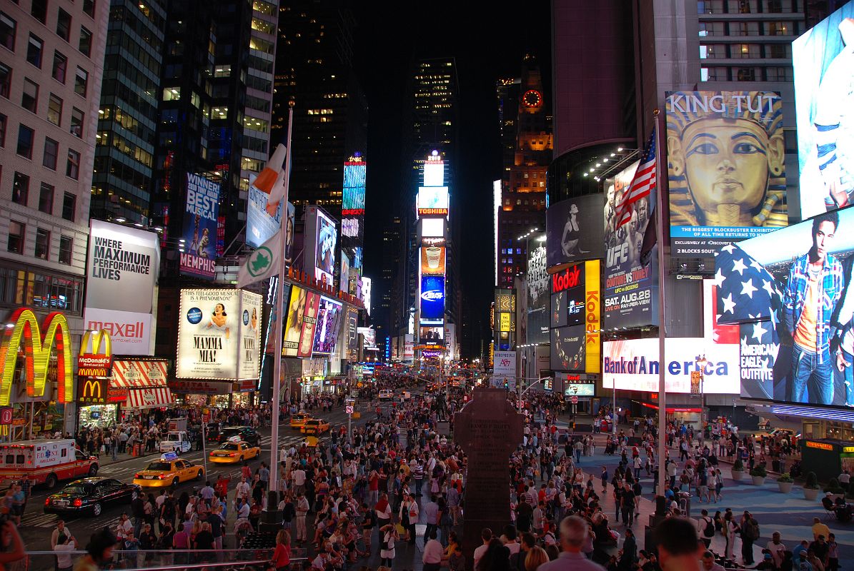 07 New York City Times Square Night - View South In Summer To 1 Times Square From Top Of Red Stairs